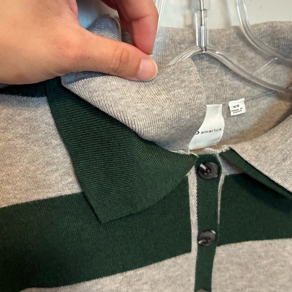525 AMERICA Green & Grey Rugby Striped Double Collar Polo Top | size XS - Picture 6 of 11